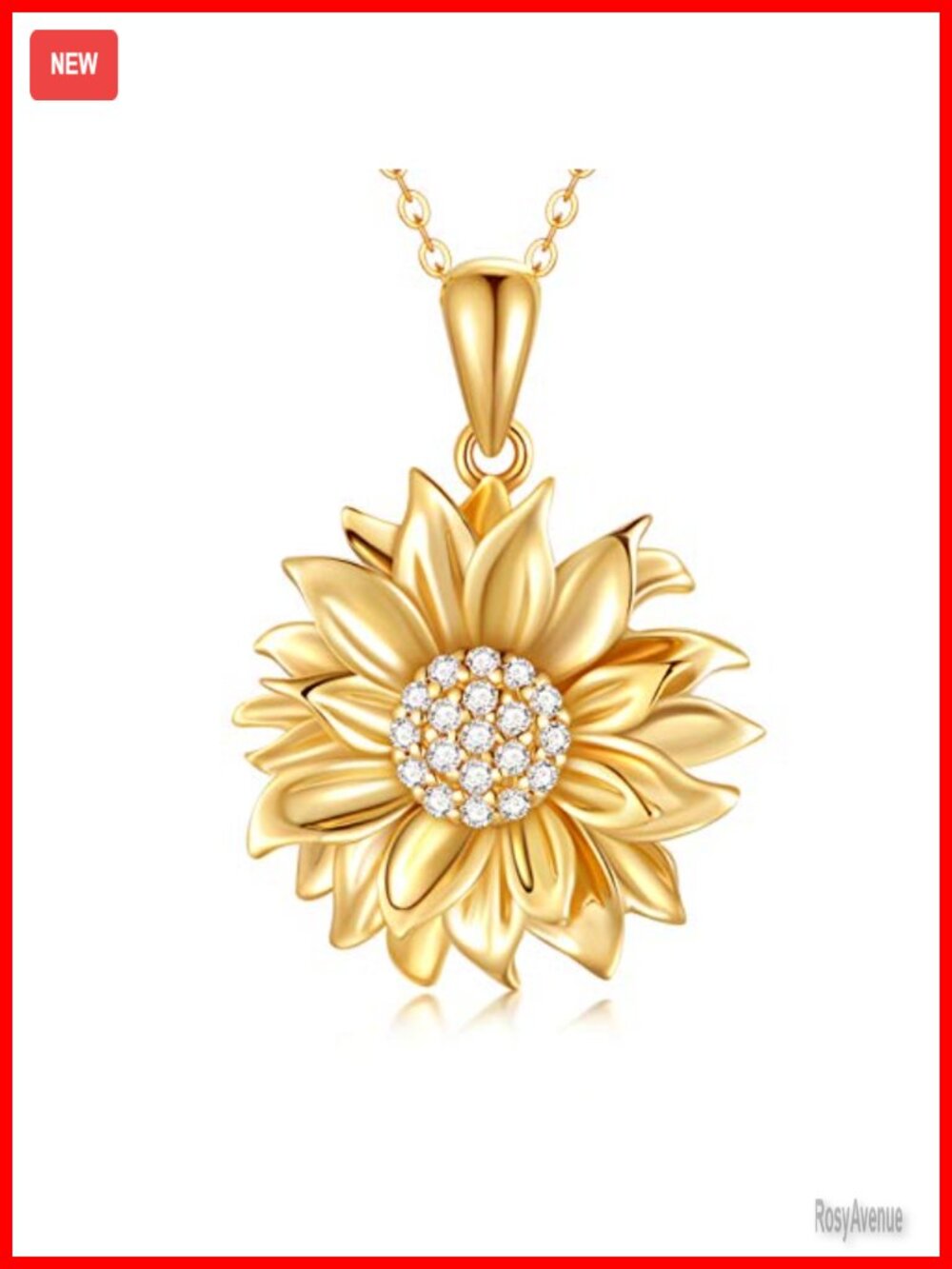 Solid 14K Gold Sunflower Pendant Necklace Moissanite Fine Jewelry 16-18"